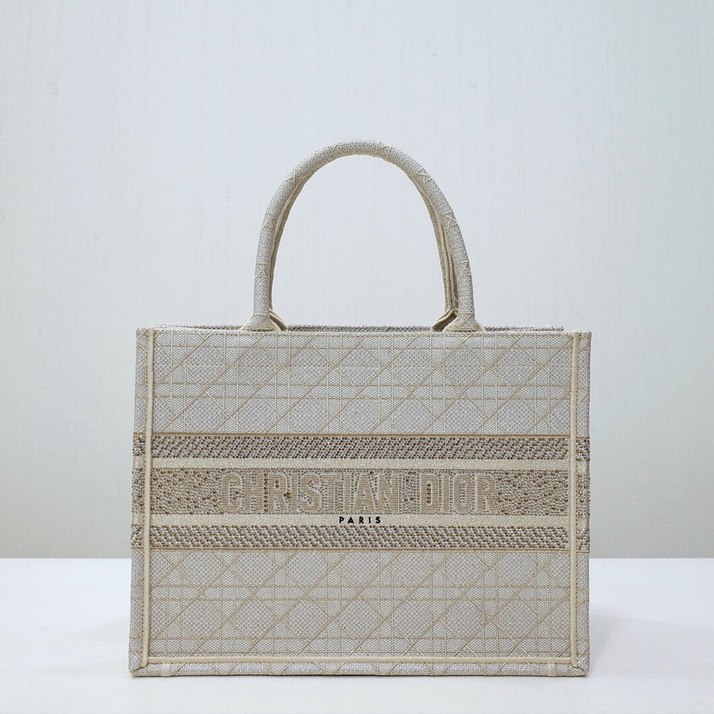 Ezyycart Bags DIR1286 Book Tote BIG size 41.5cm 36.5cm Embroidery LOGO red Handbag Pearl White-1