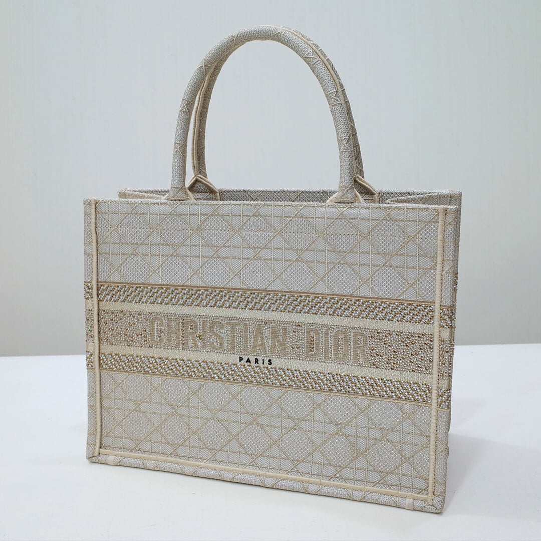 Ezyycart Bags DIR1286 Book Tote BIG size 41.5cm 36.5cm Embroidery LOGO red Handbag Pearl White-1