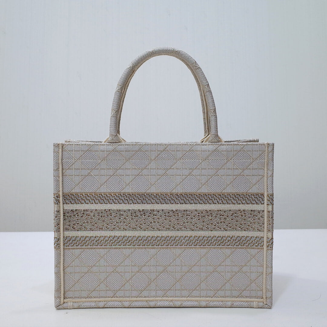 Ezyycart Bags DIR1286 Book Tote BIG size 41.5cm 36.5cm Embroidery LOGO red Handbag Pearl White-1