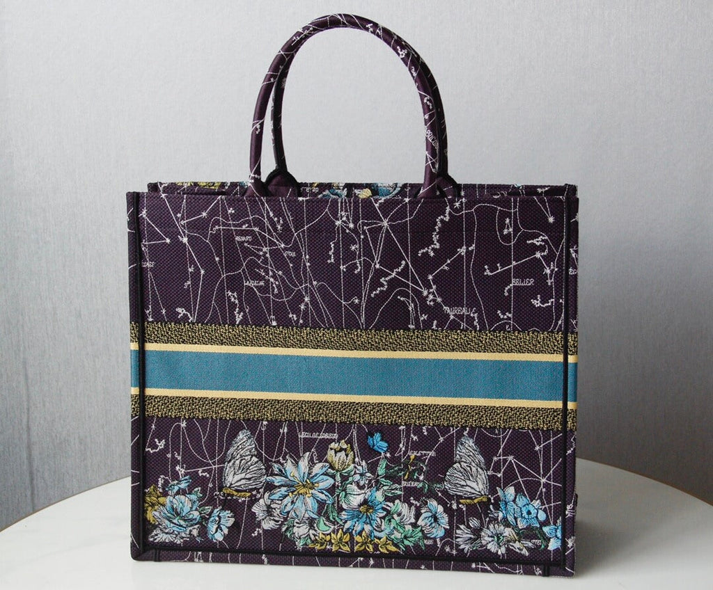 Ezyycart Bags DIR1286 Book bag Tote Embroidery blue white 36.5cm 41.5cm Handbag