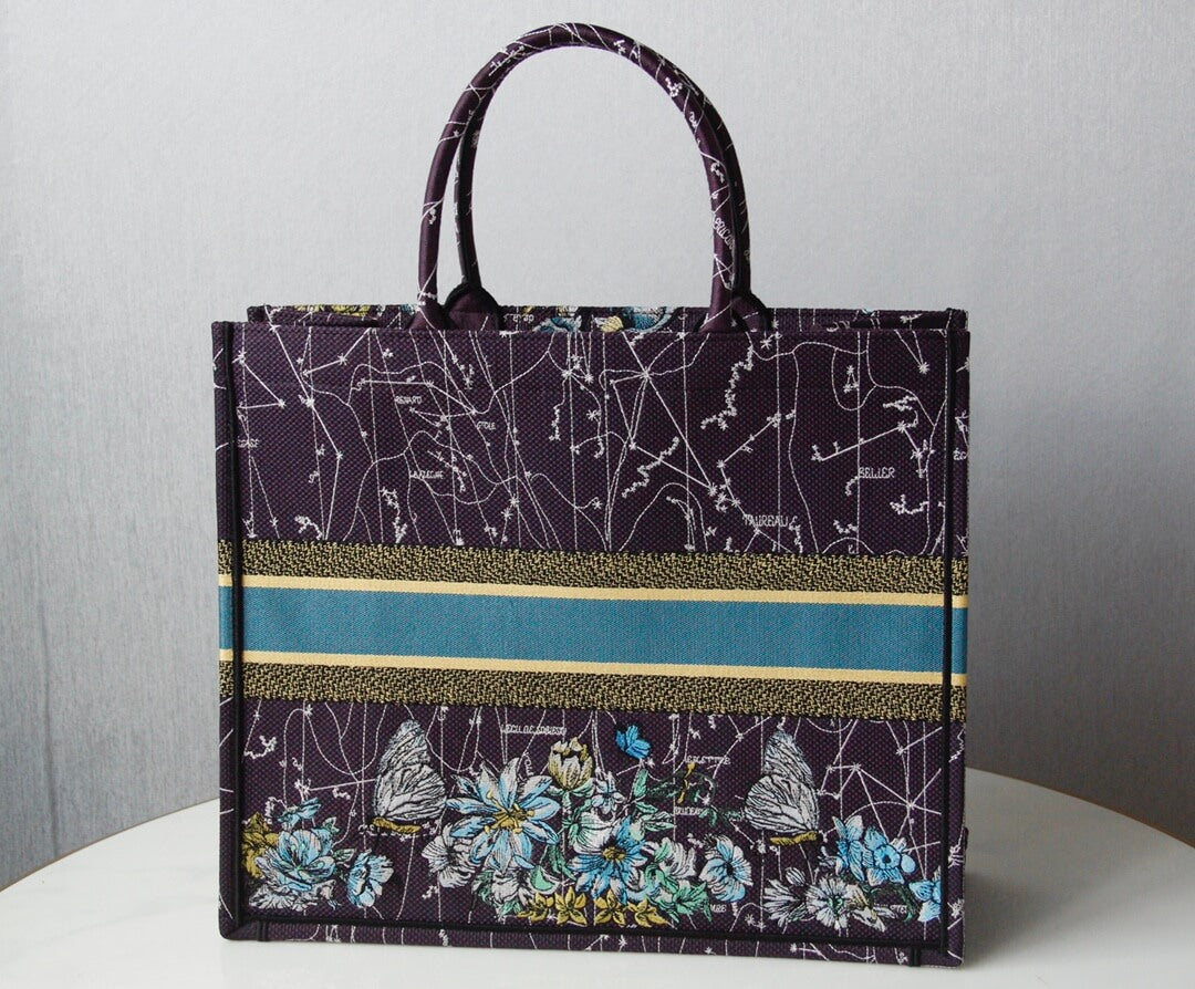 Ezyycart Bags DIR1286 Book bag Tote Embroidery blue white 36.5cm 41.5cm Handbag