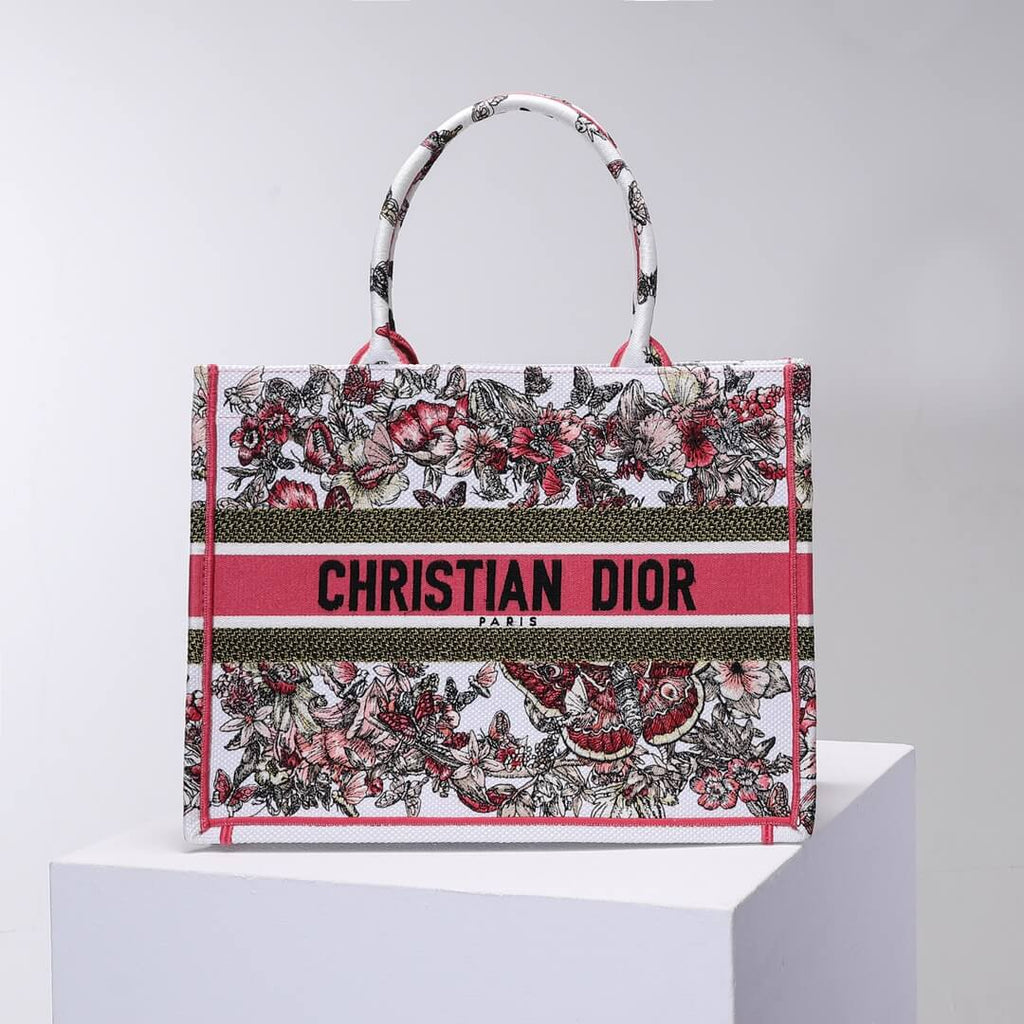 Ezyycart Bags DIR1286 Book Tote big size 36.5cm 41.5cm Oblique Embroidery white red-2