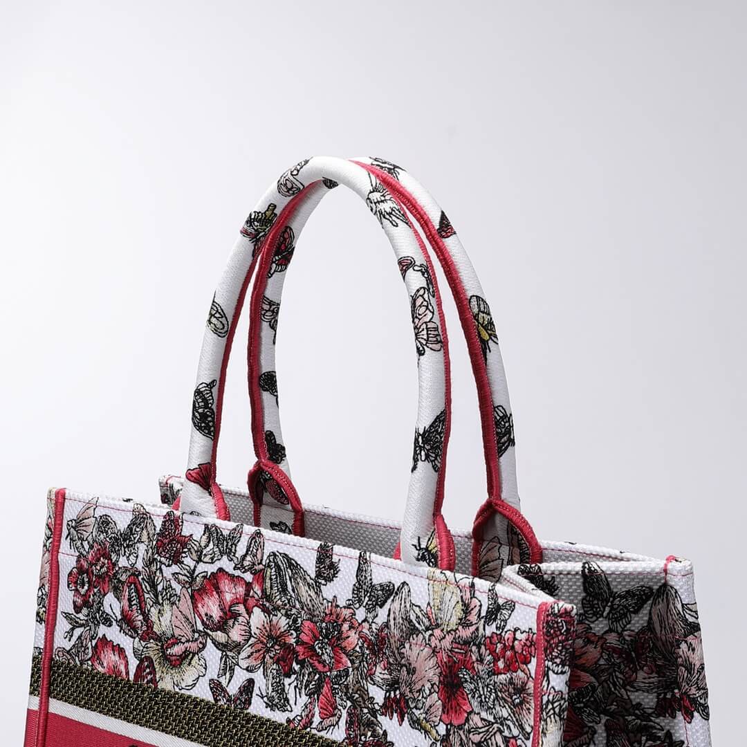 Ezyycart Bags DIR1286 Book Tote big size 36.5cm 41.5cm Oblique Embroidery white red-2