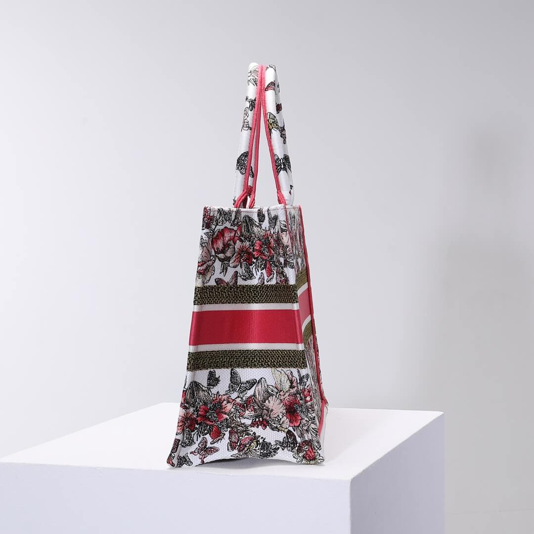 Ezyycart Bags DIR1286 Book Tote big size 36.5cm 41.5cm Oblique Embroidery white red-2