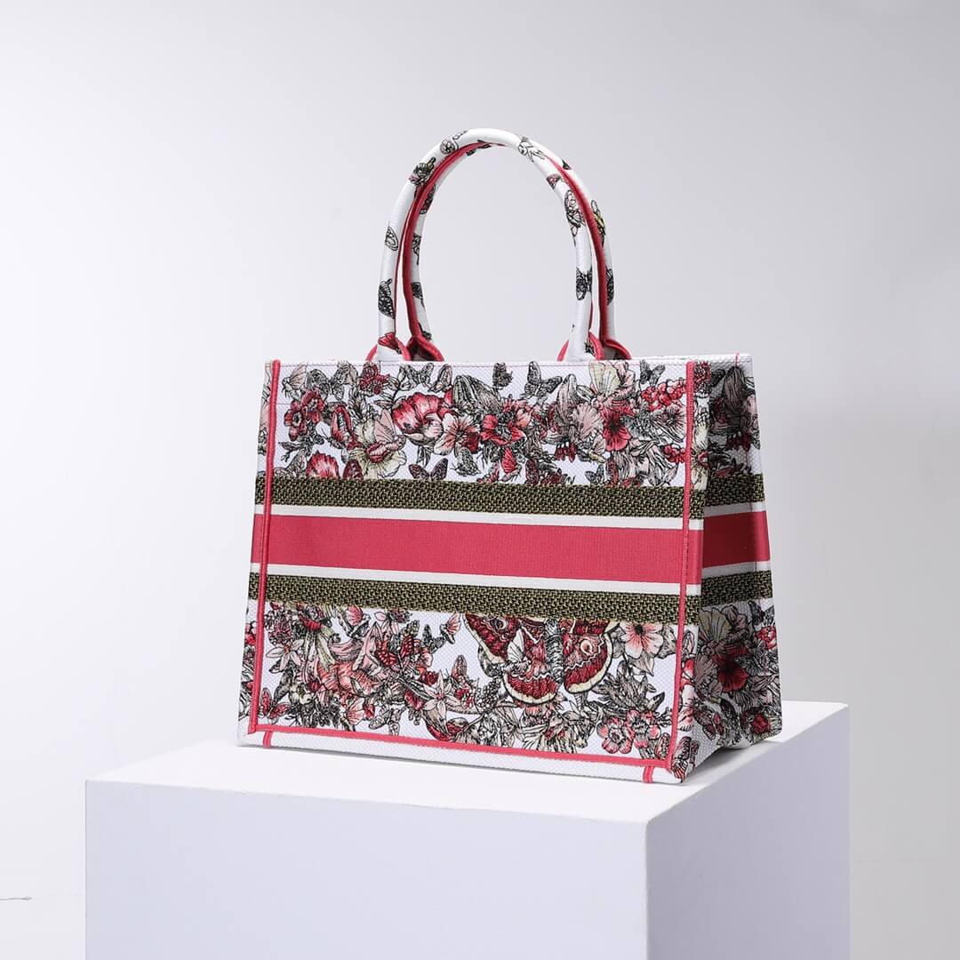 Ezyycart Bags DIR1286 Book Tote big size 36.5cm 41.5cm Oblique Embroidery white red-2