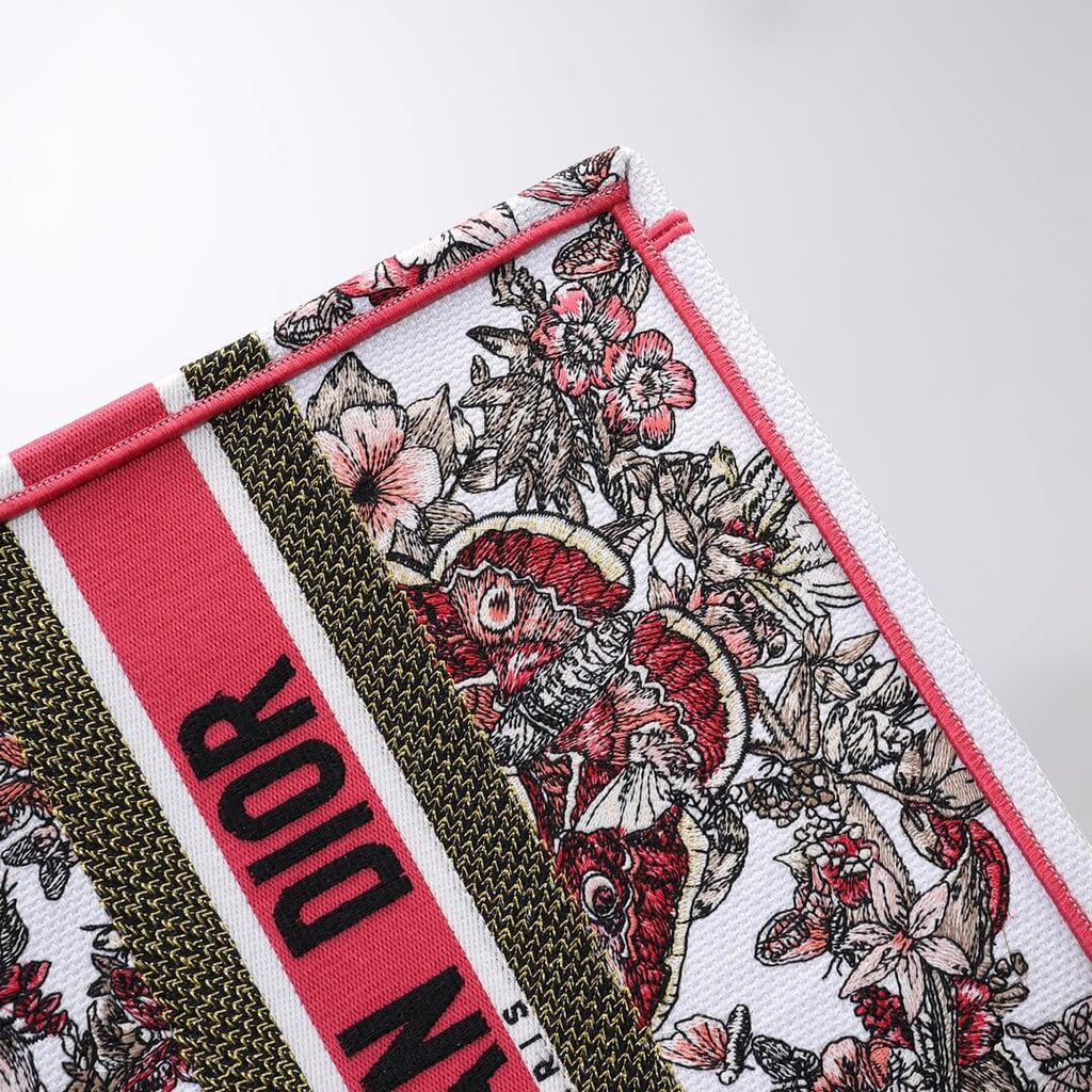 Ezyycart Bags DIR1286 Book Tote big size 36.5cm 41.5cm Oblique Embroidery white red-2