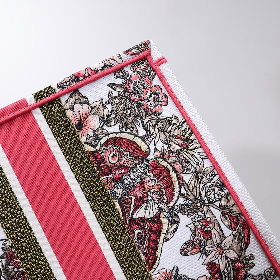Ezyycart Bags DIR1286 Book Tote big size 36.5cm 41.5cm Oblique Embroidery white red-2