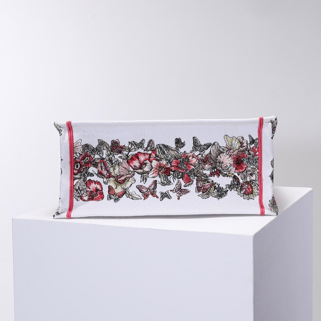 Ezyycart Bags DIR1286 Book Tote big size 36.5cm 41.5cm Oblique Embroidery white red-2