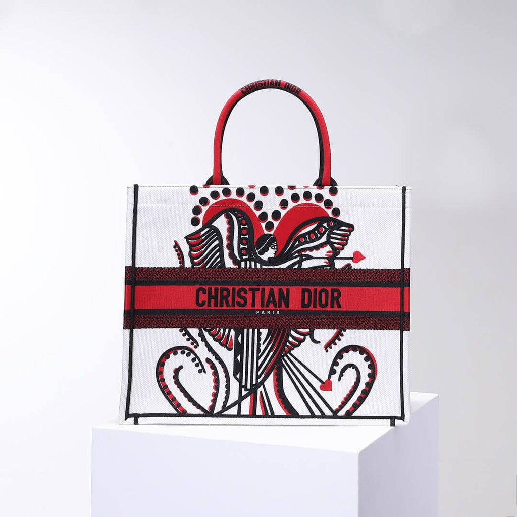 Anum Bags DIR1286 Book Tote big size 36.5cm 41.5cm Oblique Embroidery white red