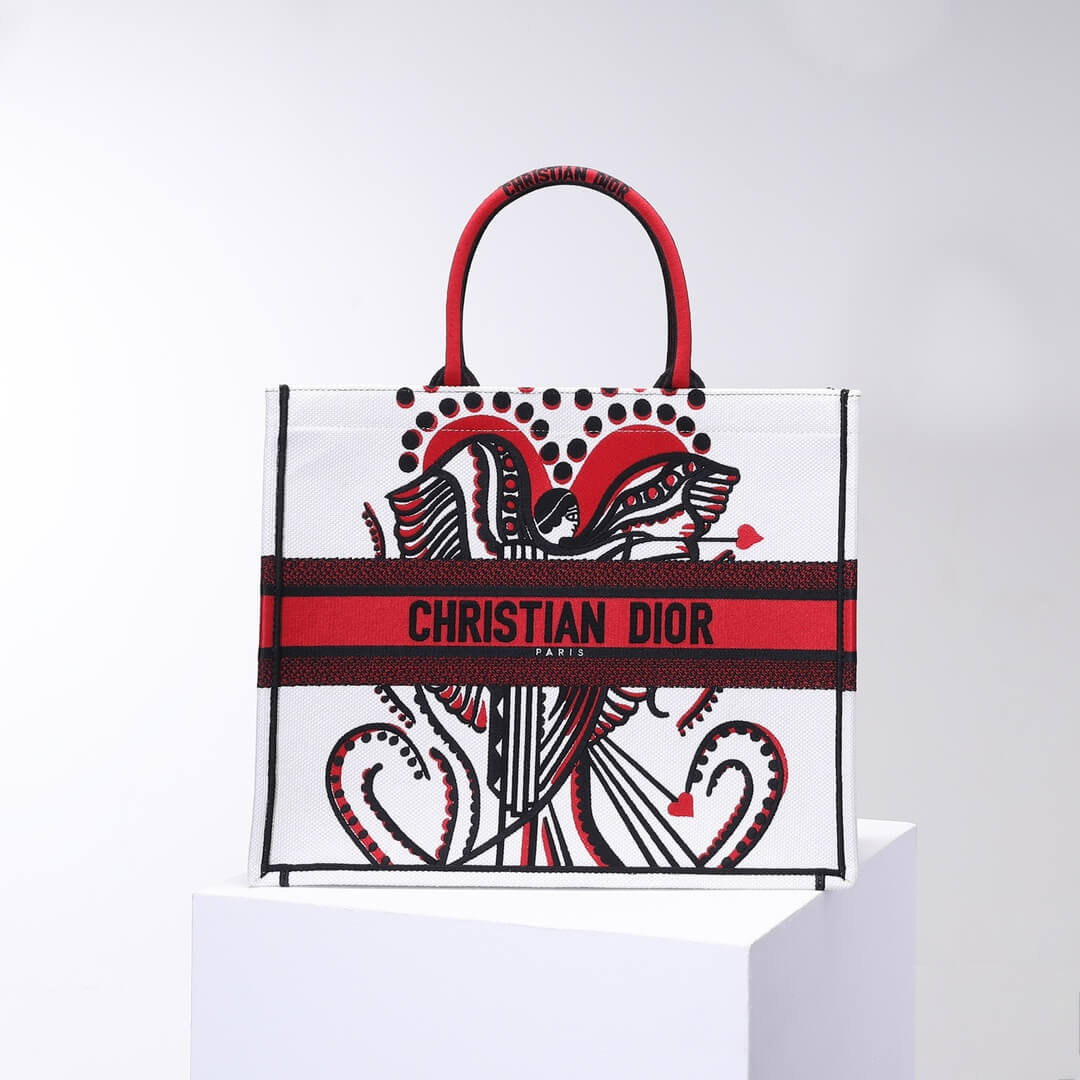 Anum Bags DIR1286 Book Tote big size 36.5cm 41.5cm Oblique Embroidery white red