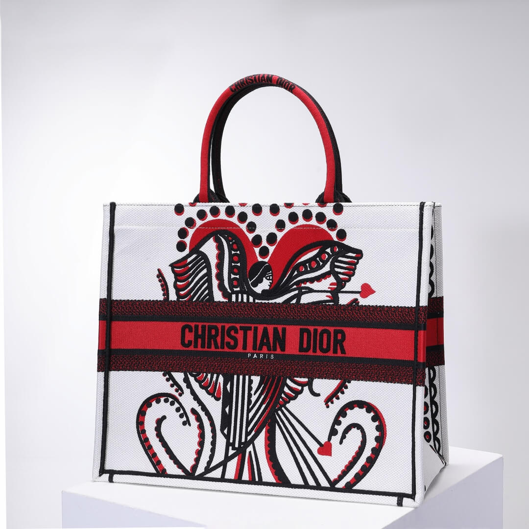 Anum Bags DIR1286 Book Tote big size 36.5cm 41.5cm Oblique Embroidery white red