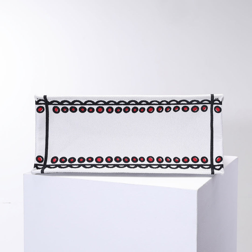 Anum Bags DIR1286 Book Tote big size 36.5cm 41.5cm Oblique Embroidery white red