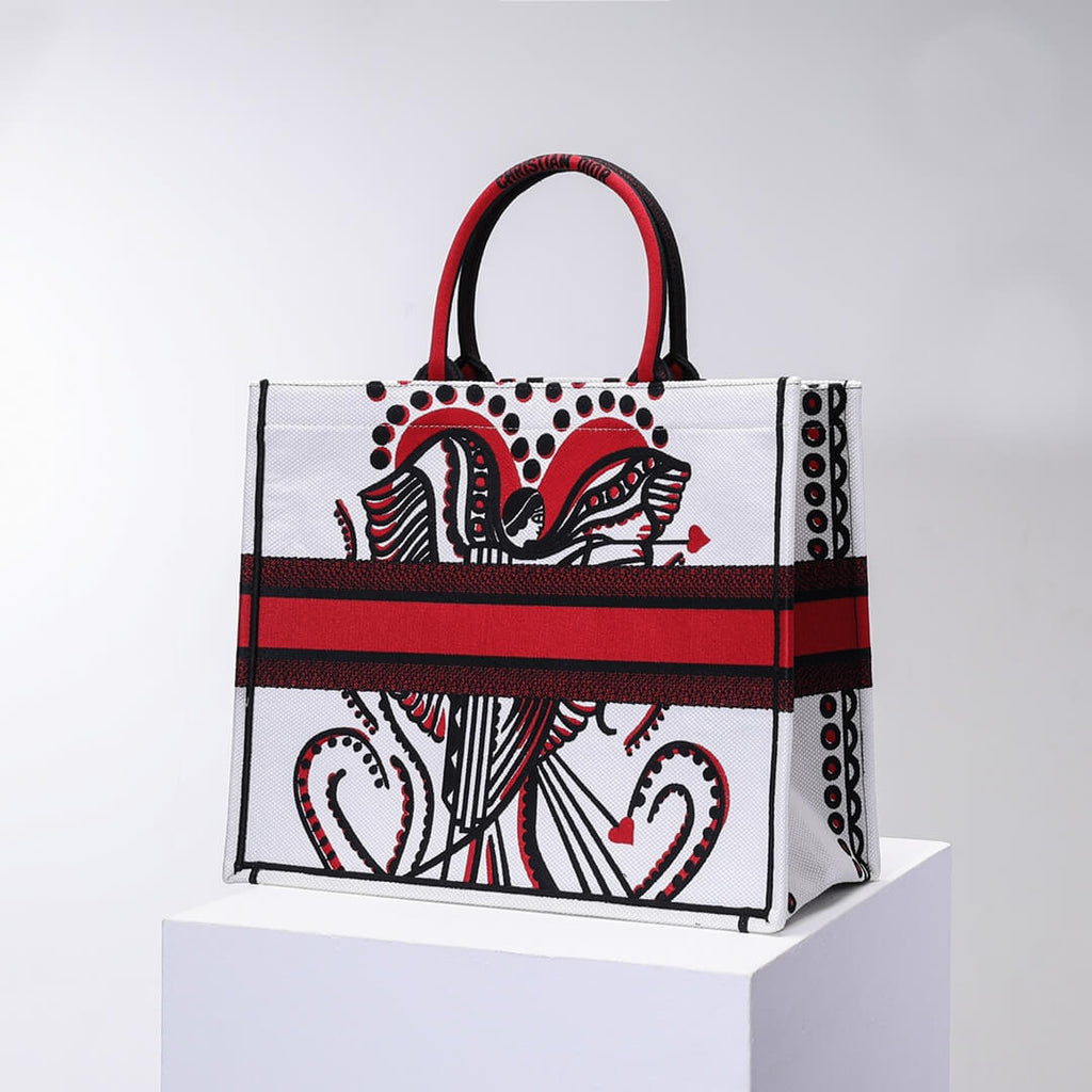 Anum Bags DIR1286 Book Tote big size 36.5cm 41.5cm Oblique Embroidery white red