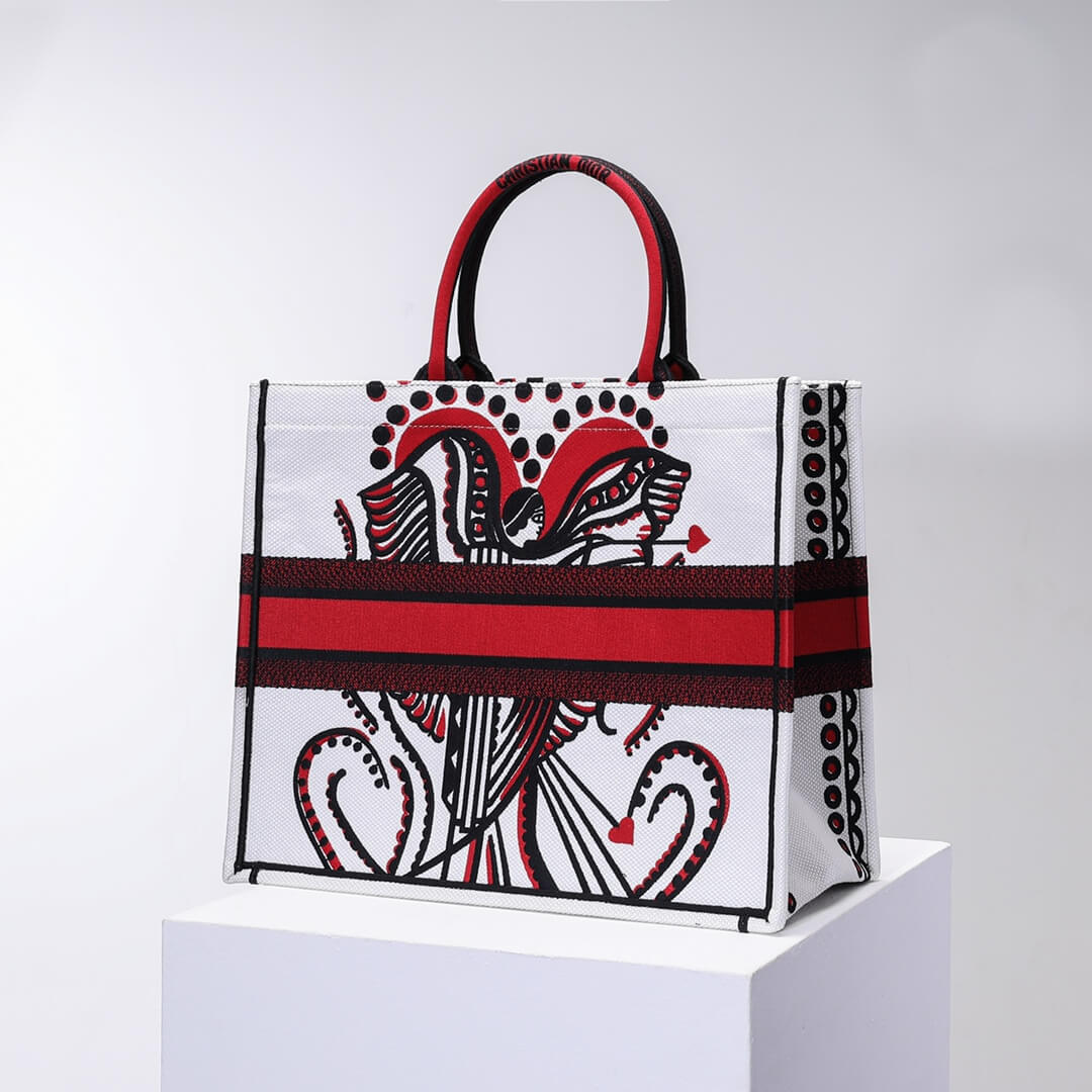 Anum Bags DIR1286 Book Tote big size 36.5cm 41.5cm Oblique Embroidery white red