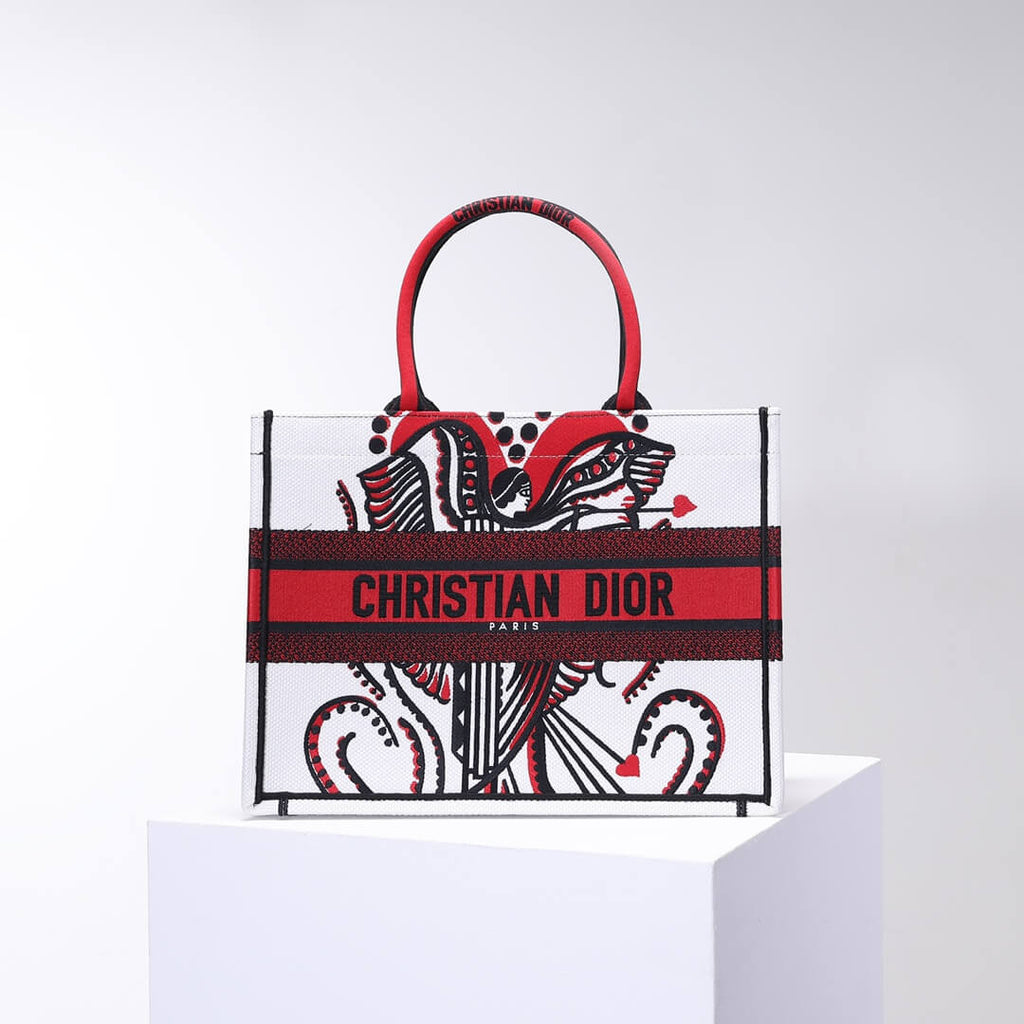 Anum Bags DIR1286 Book Tote big size 36.5cm 41.5cm Oblique Embroidery white red
