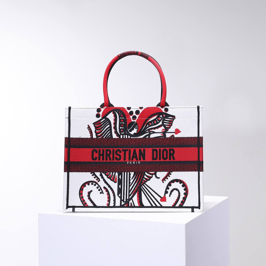 Anum Bags DIR1286 Book Tote big size 36.5cm 41.5cm Oblique Embroidery white red