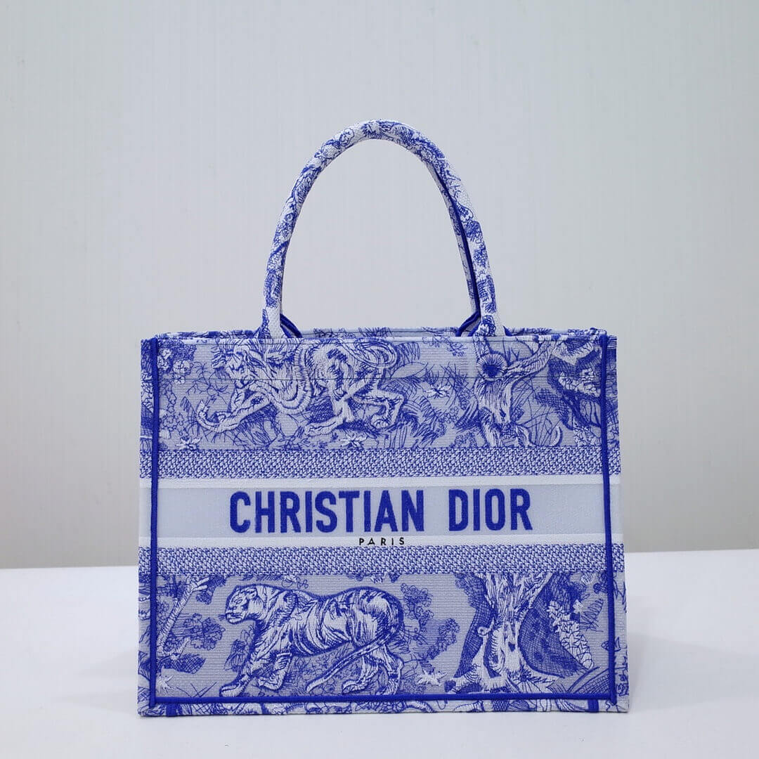 Ezyycart Bags DIR1286 Book Tote big size 36.5cm 41.5cm Oblique Embroidery blue-5