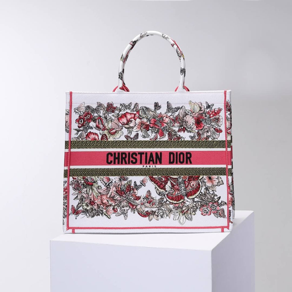Ezyycart Bags DIR1286 Book Tote big size 36.5cm 41.5cm Oblique Embroidery white red-2