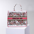 Ezyycart Bags DIR1286 Book Tote big size 36.5cm 41.5cm Oblique Embroidery white red-2