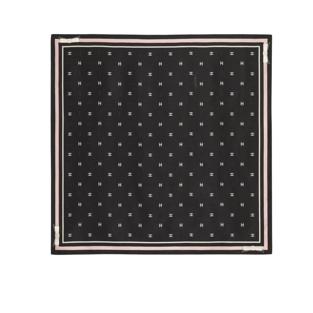 Anum Bags CHL SQUARE SCARF JACQUARD SILK TWILL IN BLACK ECRU AND PINK 90CM AAA777 B19447 NAFFW
