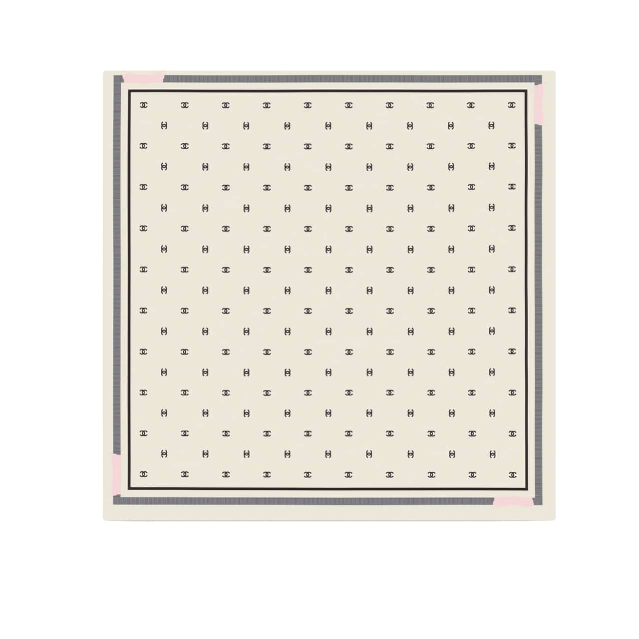 Anum Bags CHL SQUARE SCARF JACQUARD SILK TWILL IN ECRU BLACK AND LIGHT PINK 90CM AAA777 B19447 NAFFT