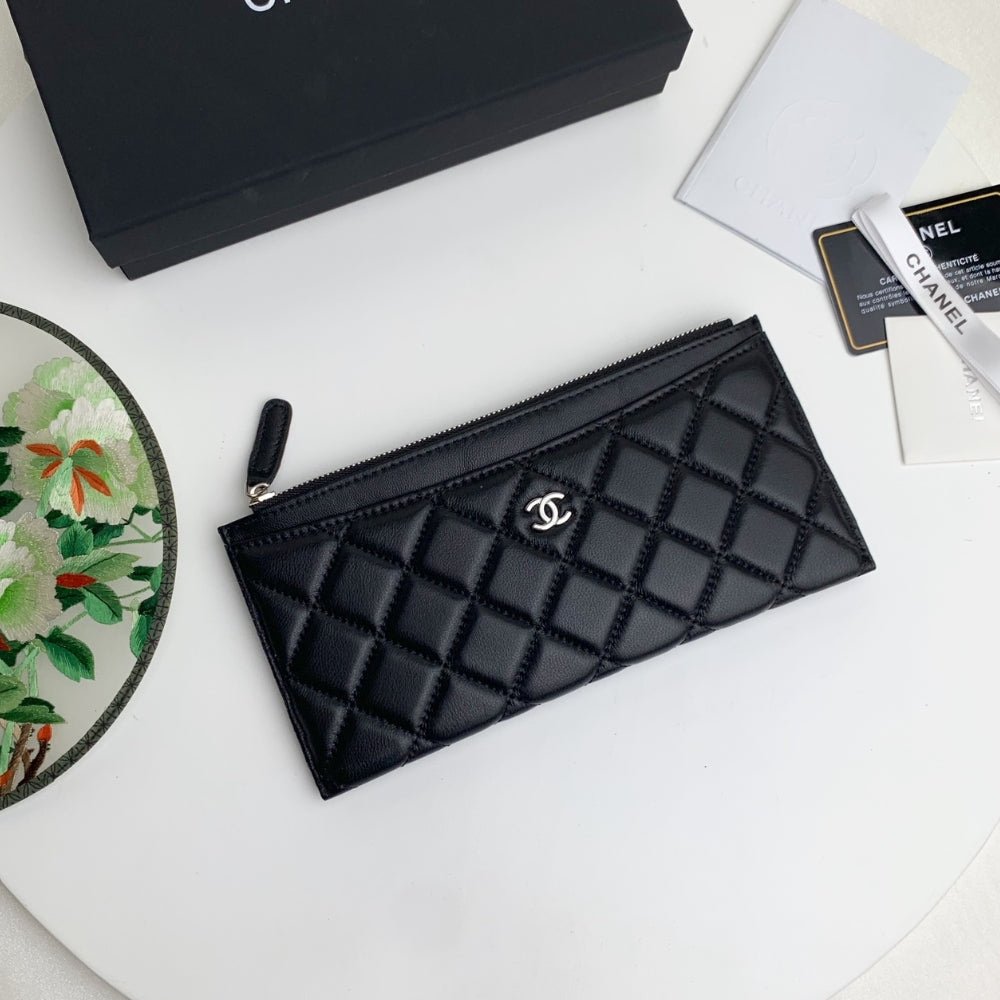 Anum Bags CHL CLASSIC ZIP POUCH LAMBSKIN WALLET BLACK 22CM