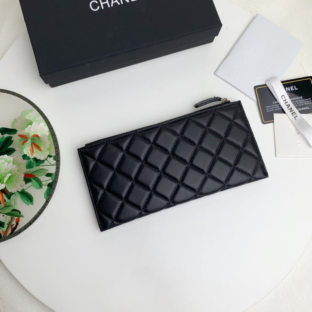 Anum Bags CHL CLASSIC ZIP POUCH LAMBSKIN WALLET BLACK 22CM