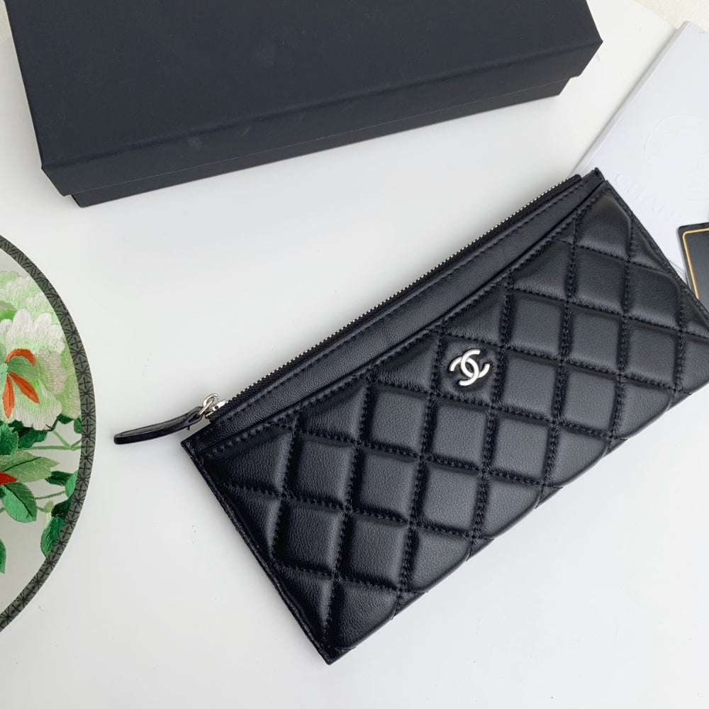 Anum Bags CHL CLASSIC ZIP POUCH LAMBSKIN WALLET BLACK 22CM
