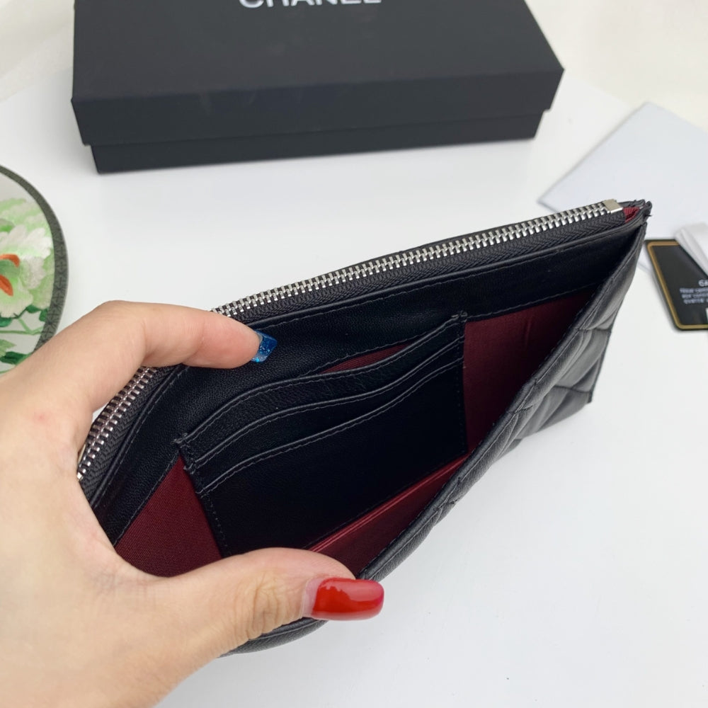 Anum Bags CHL CLASSIC ZIP POUCH LAMBSKIN WALLET BLACK 22CM