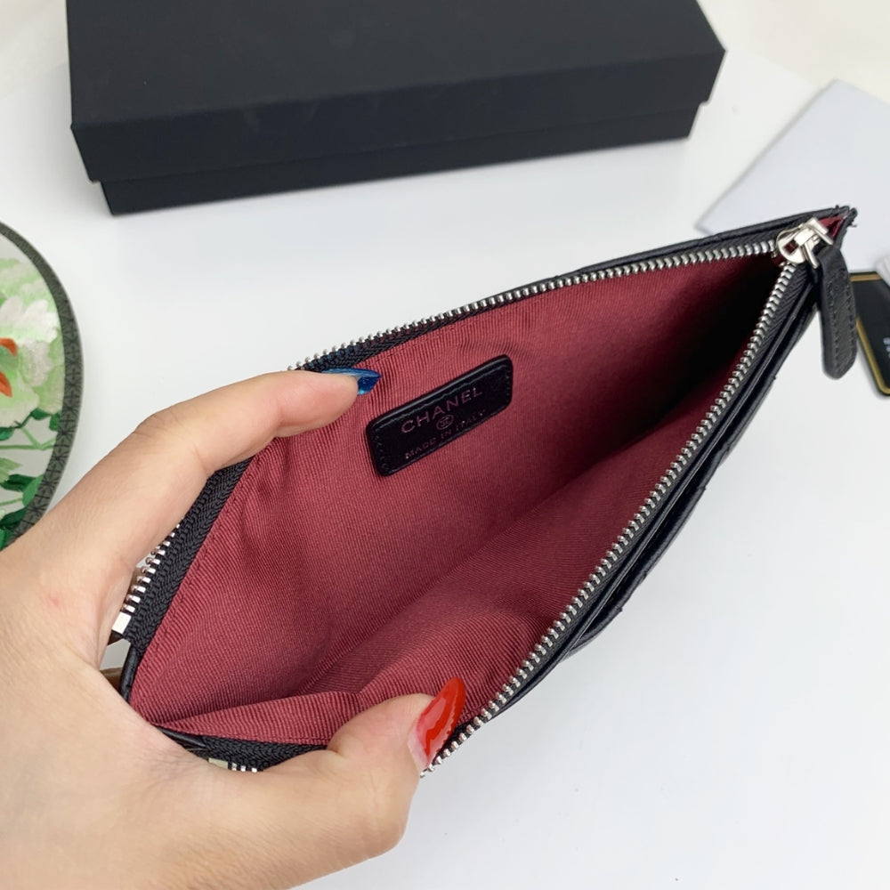Anum Bags CHL CLASSIC ZIP POUCH LAMBSKIN WALLET BLACK 22CM