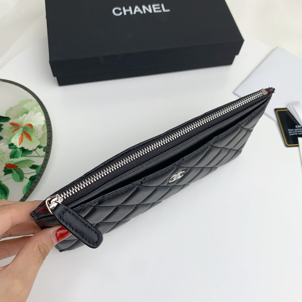 Anum Bags CHL CLASSIC ZIP POUCH LAMBSKIN WALLET BLACK 22CM