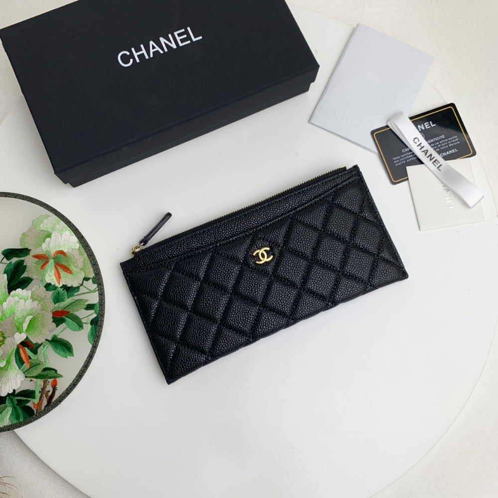 Anum Bags CHL CLASSIC ZIP POUCH CAVIAR WALLET BLACK 22CM