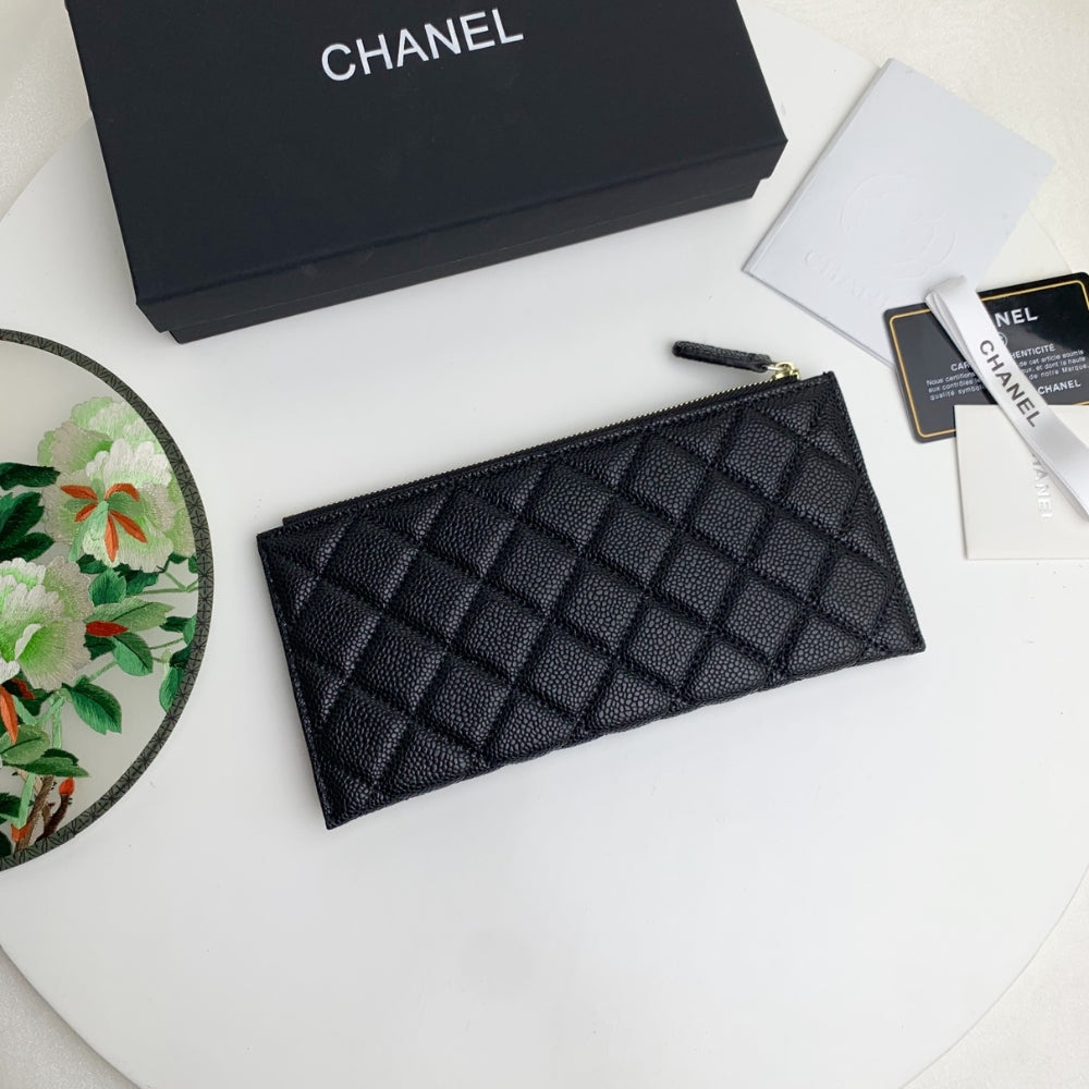 Anum Bags CHL CLASSIC ZIP POUCH CAVIAR WALLET BLACK 22CM