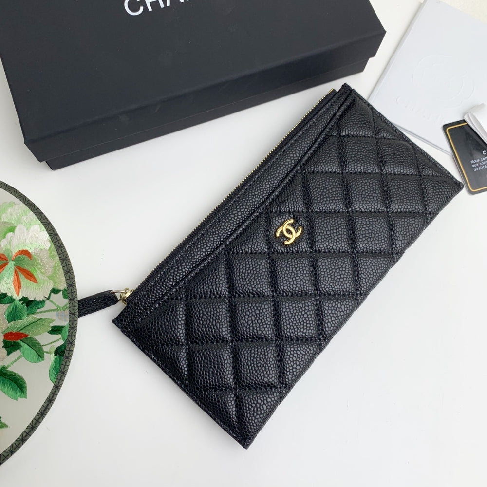 Anum Bags CHL CLASSIC ZIP POUCH CAVIAR WALLET BLACK 22CM
