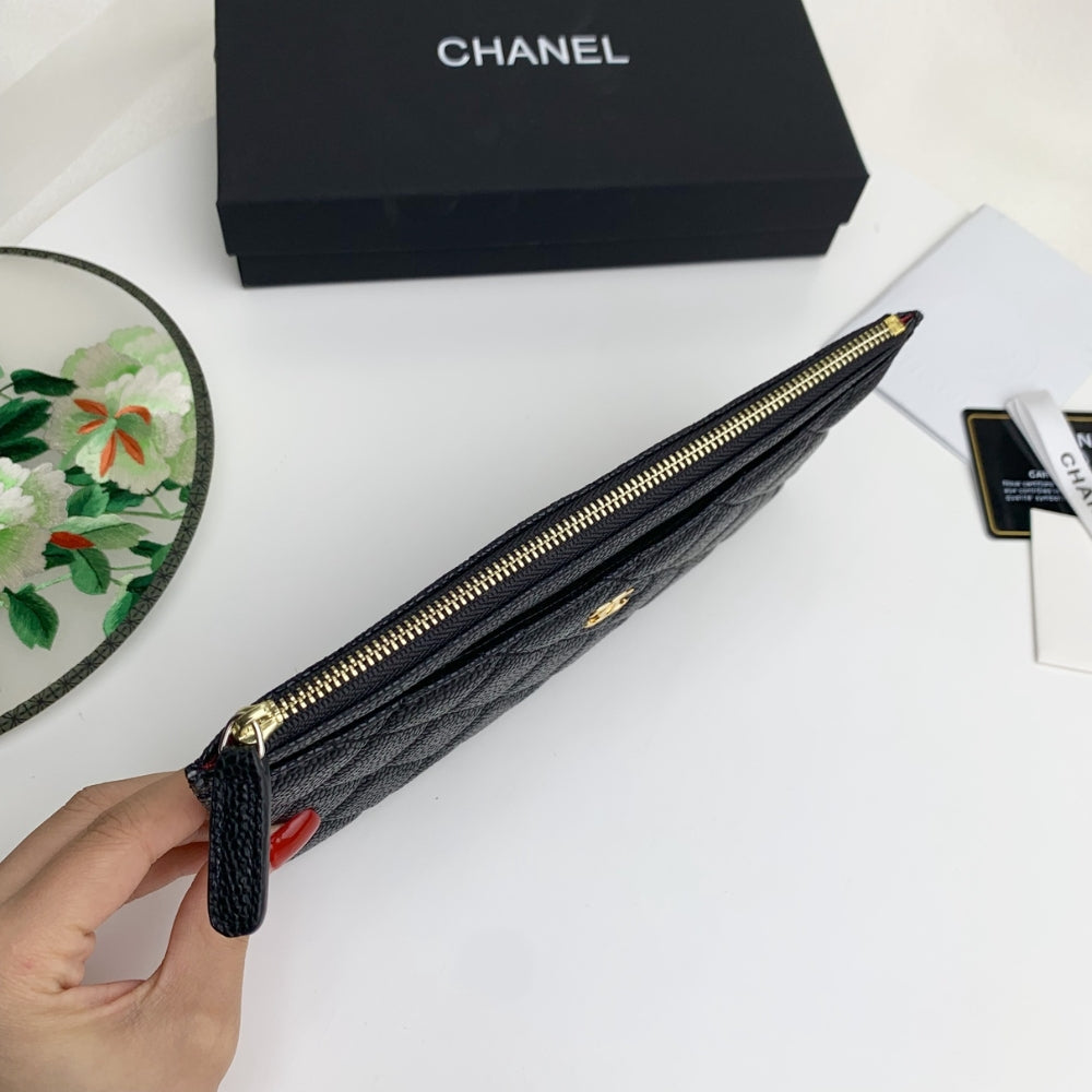 Anum Bags CHL CLASSIC ZIP POUCH CAVIAR WALLET BLACK 22CM