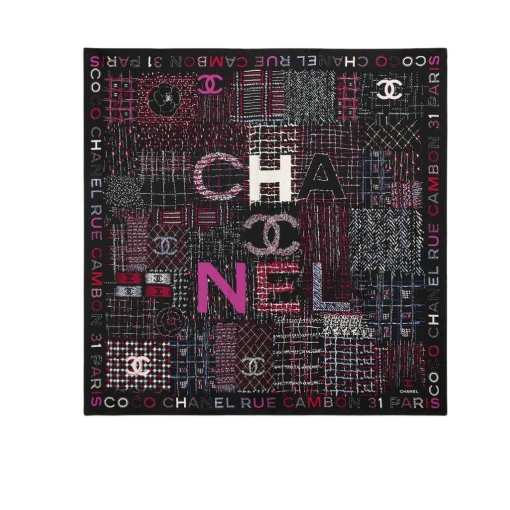 Anum Bags CHL SQUARE SCARF SILK TWILL MULTICOLOR IN BLACK 90CM AA8619 B09320 NK638