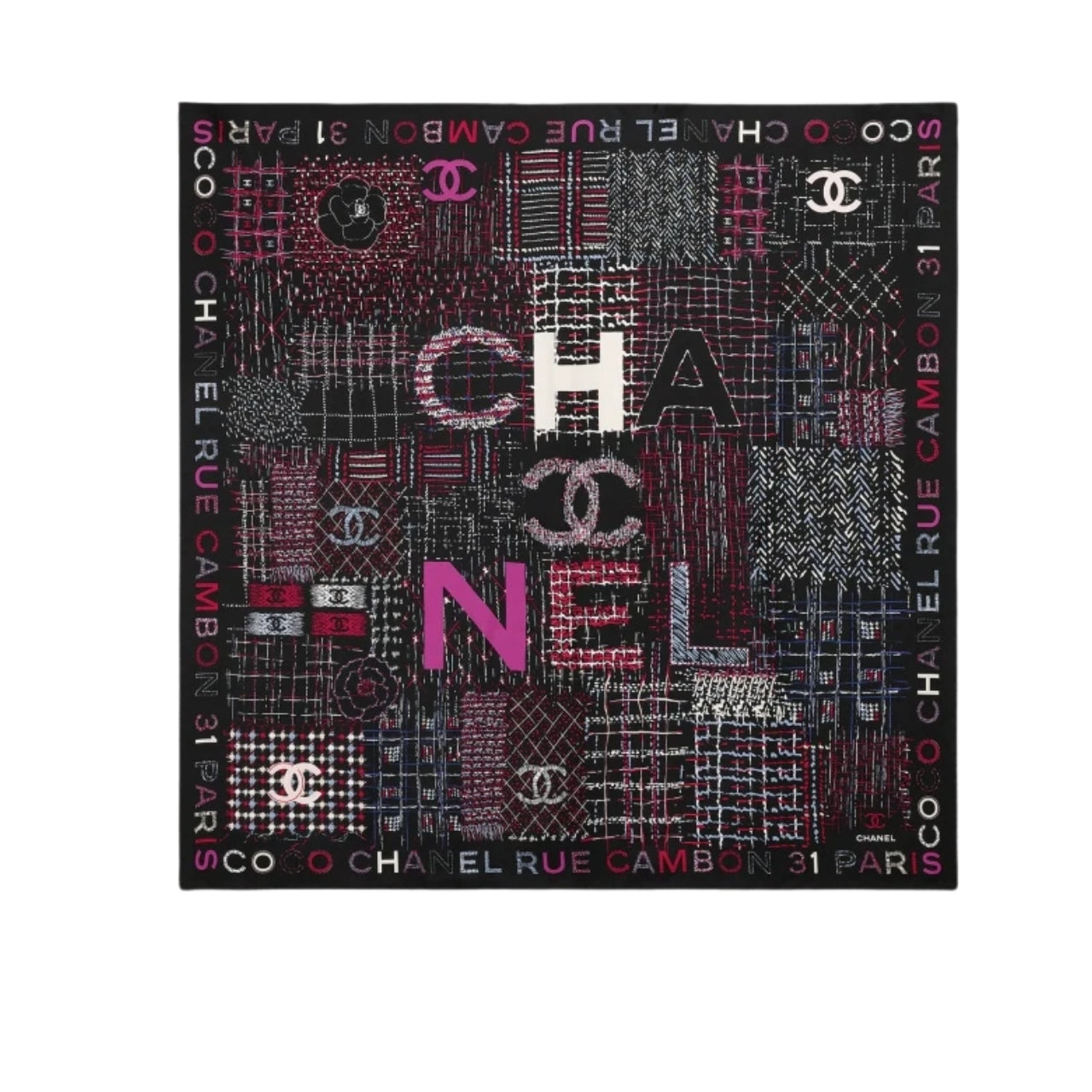 Anum Bags CHL SQUARE SCARF SILK TWILL MULTICOLOR IN BLACK 90CM AA8619 B09320 NK638
