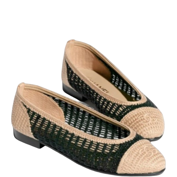 Anum Bags CHL BLACK/BEIGE RAFFIA BALLET FLATS