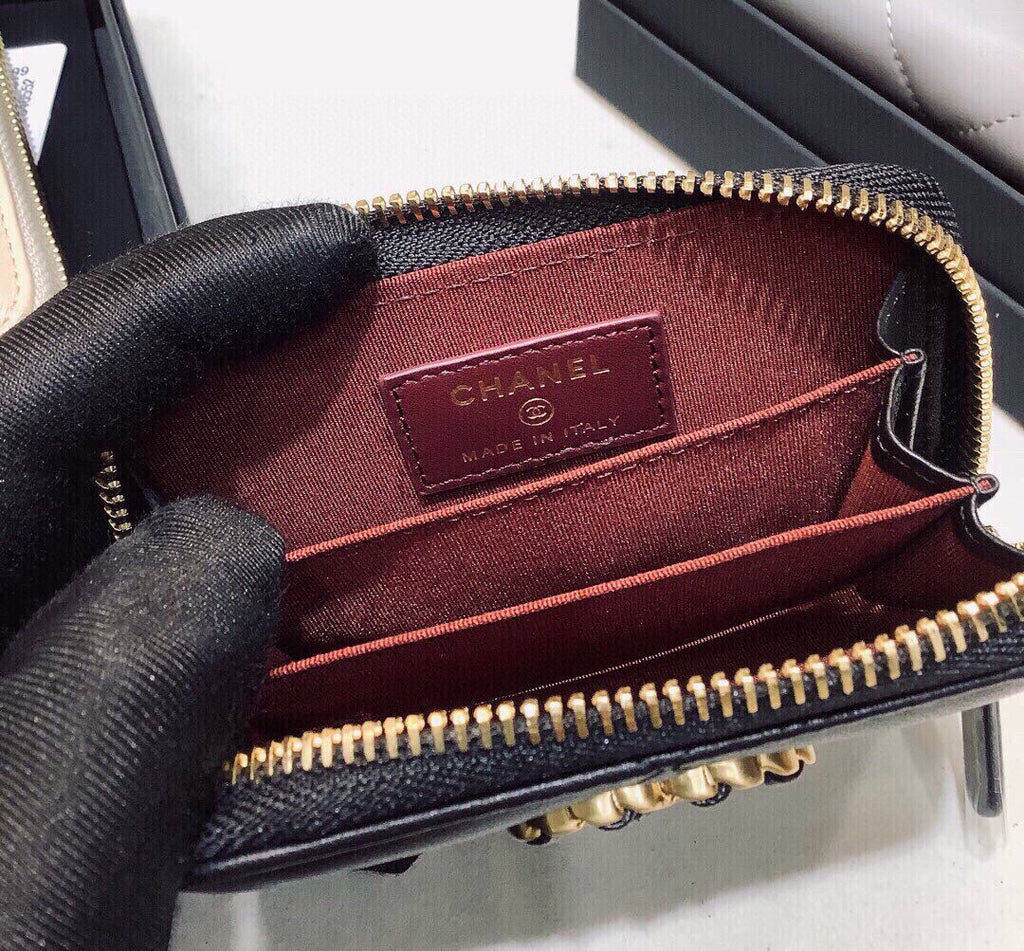 Anum Bags CHL 19 CARD HOLDER WITH ZIPPER LEATHER BLACK WALLET