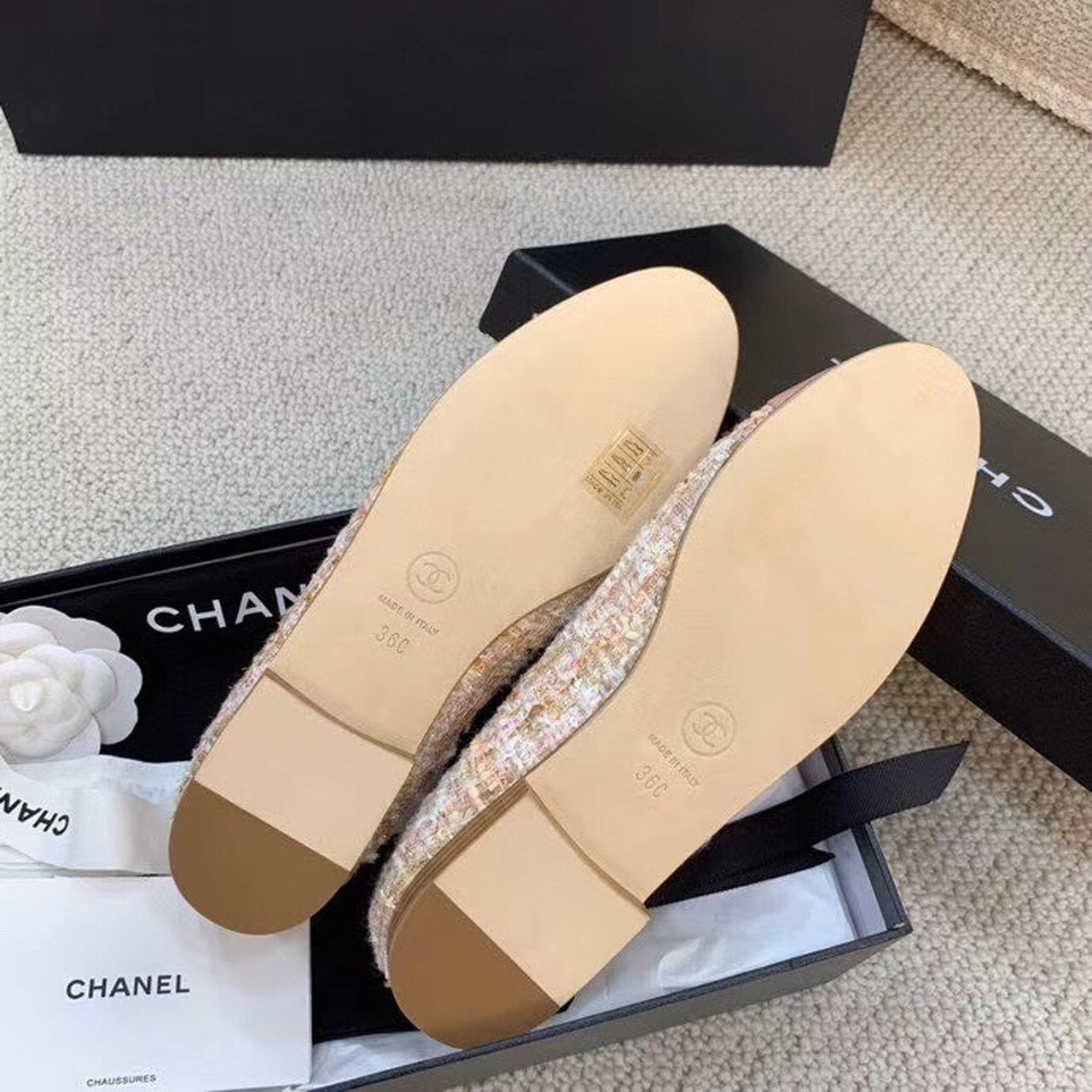 Anum Bags CHL LIGHT PINK BALLERINA FLATS TWEED AND GROSGRAIN