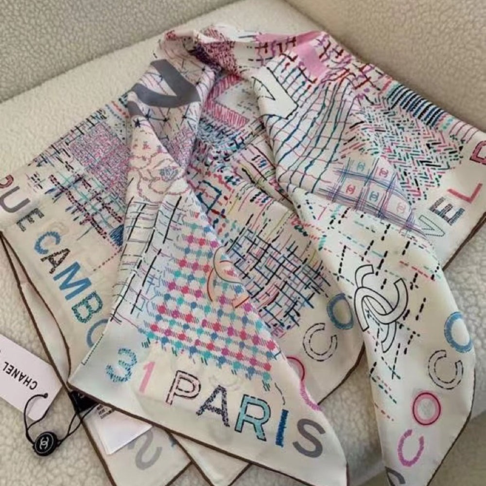 Anum Bags CHL SQUARE SCARF SILK TWILL MULTICOLOR IN ECRU 90CM AA8619 B09320 NK635