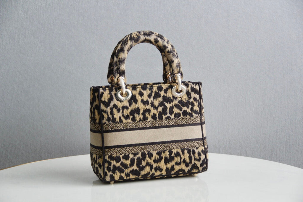 Ezyycart Bags DIR 44532 Lady D-Lite Handbag shoulder bag cross body bags mini 17cm 24cm Leopard Print light yellow