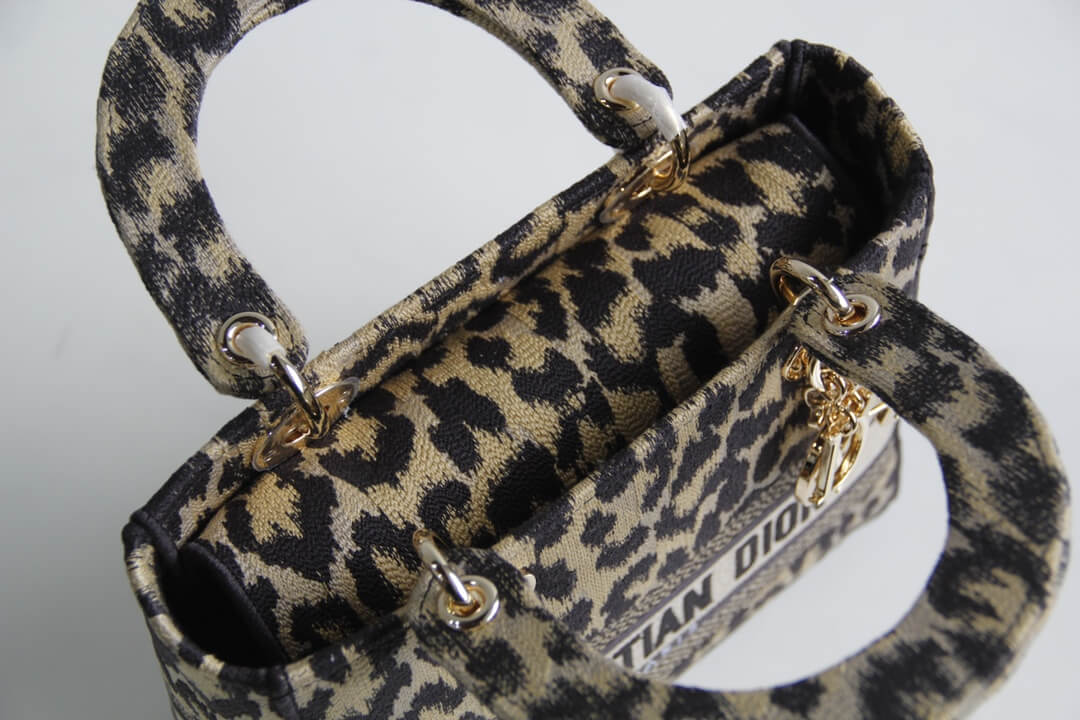 Ezyycart Bags DIR 44532 Lady D-Lite Handbag shoulder bag cross body bags mini 17cm 24cm Leopard Print light yellow