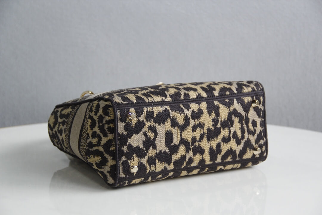 Ezyycart Bags DIR 44532 Lady D-Lite Handbag shoulder bag cross body bags mini 17cm 24cm Leopard Print light yellow