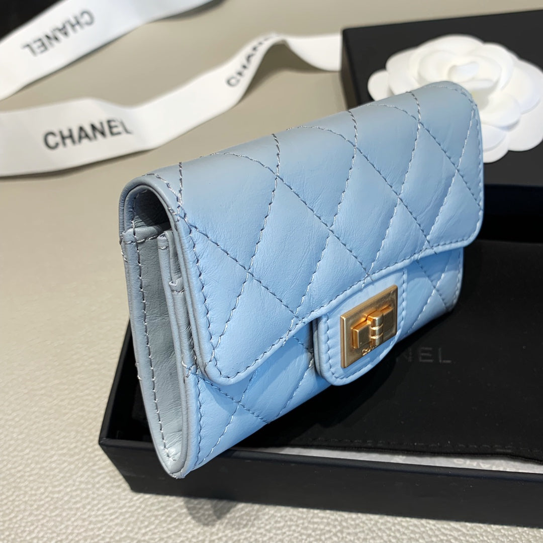 Anum Bags CHL 2.55 FLAP CARD HOLDER LIGHT BLUE WALLET