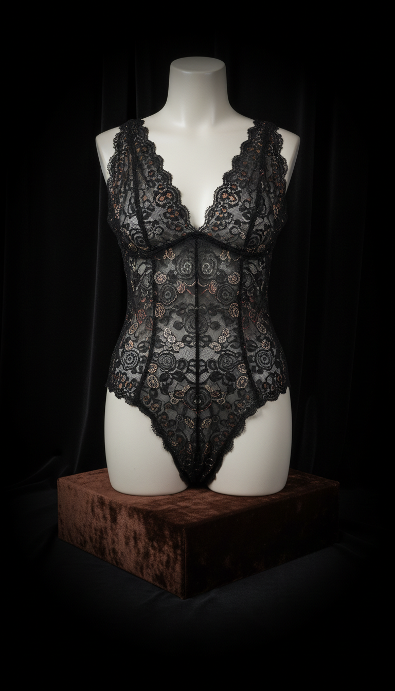 Midnight Lace Bodysuit with Sheer Panels