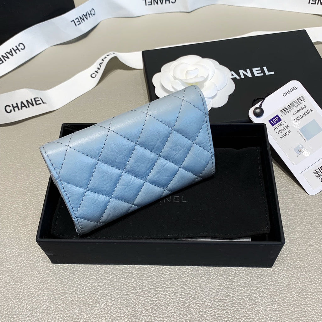 Anum Bags CHL 2.55 FLAP CARD HOLDER LIGHT BLUE WALLET