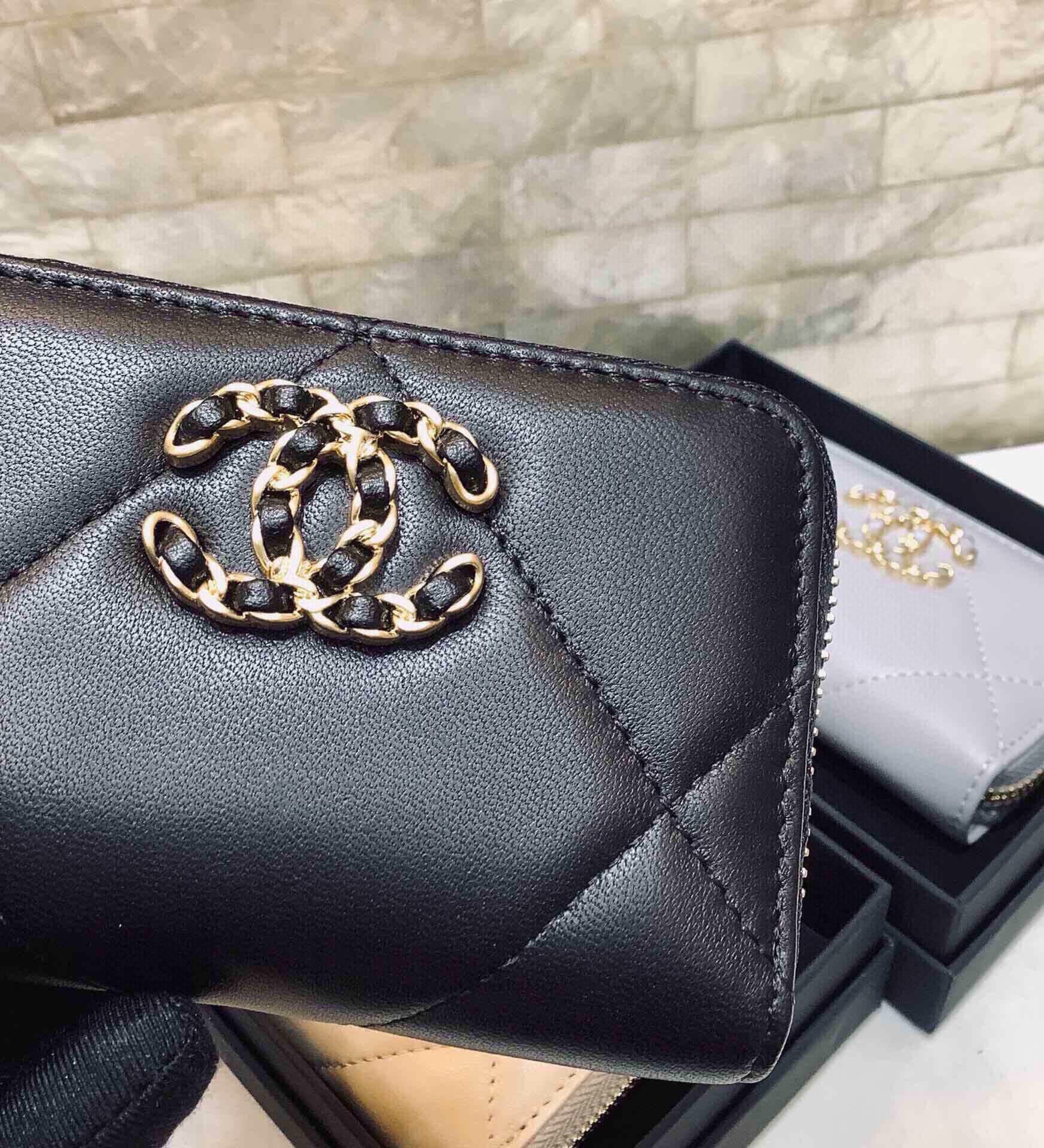 Anum Bags CHL 19 CARD HOLDER WITH ZIPPER LEATHER BLACK WALLET