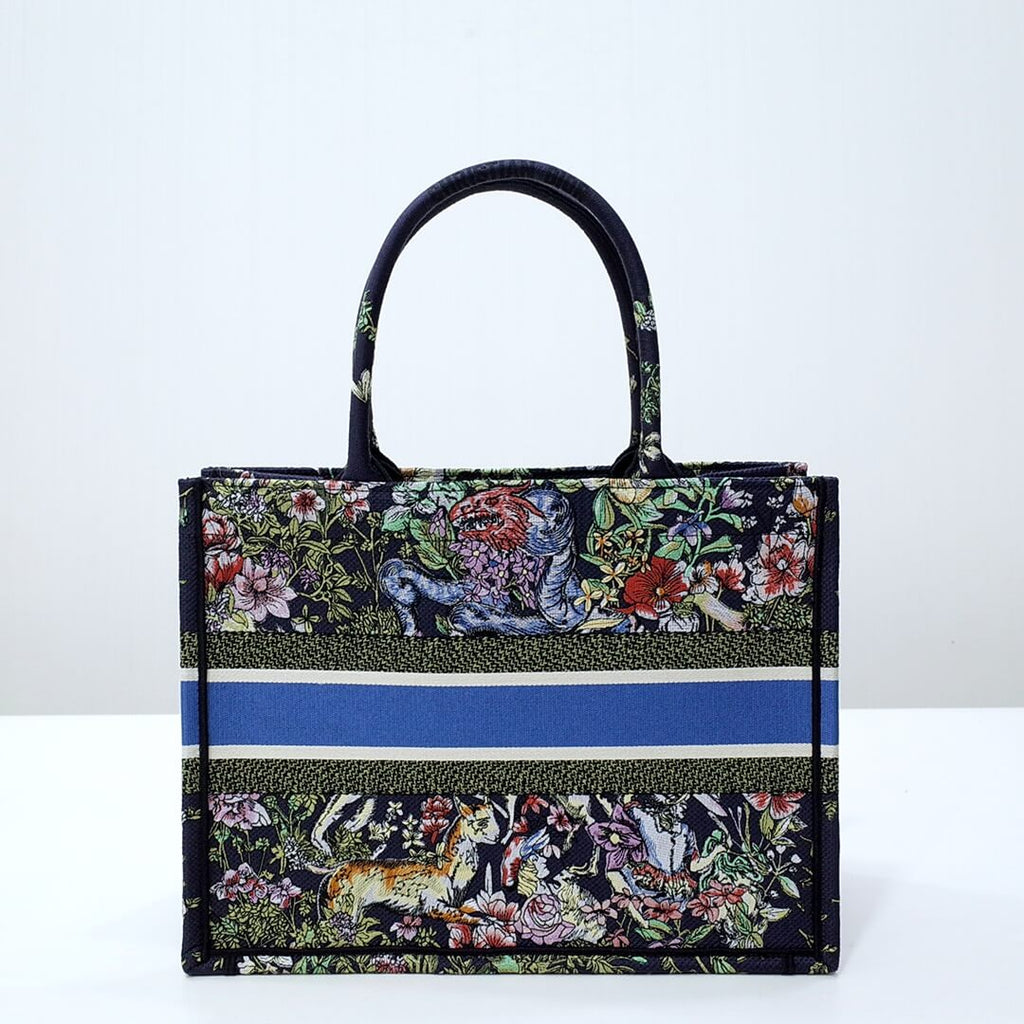 Ezyycart Bags DIR1286 Book Tote small size 36.5cm 41.5cm Embroidery green black