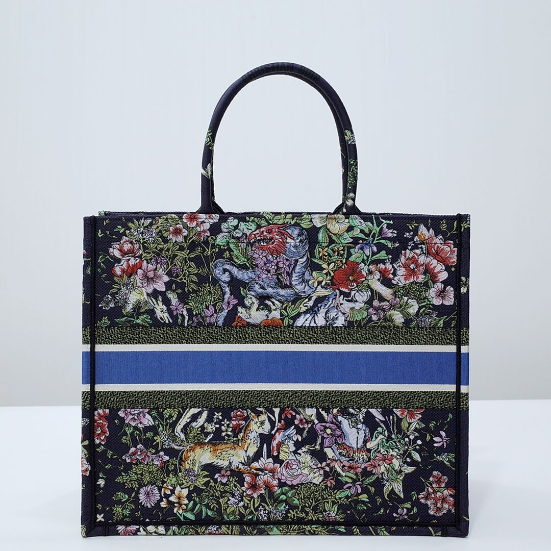 Ezyycart Bags DIR1286 Book Tote BIG size 41.5cm 36.5cm Embroidery LOGO Handbag black blue